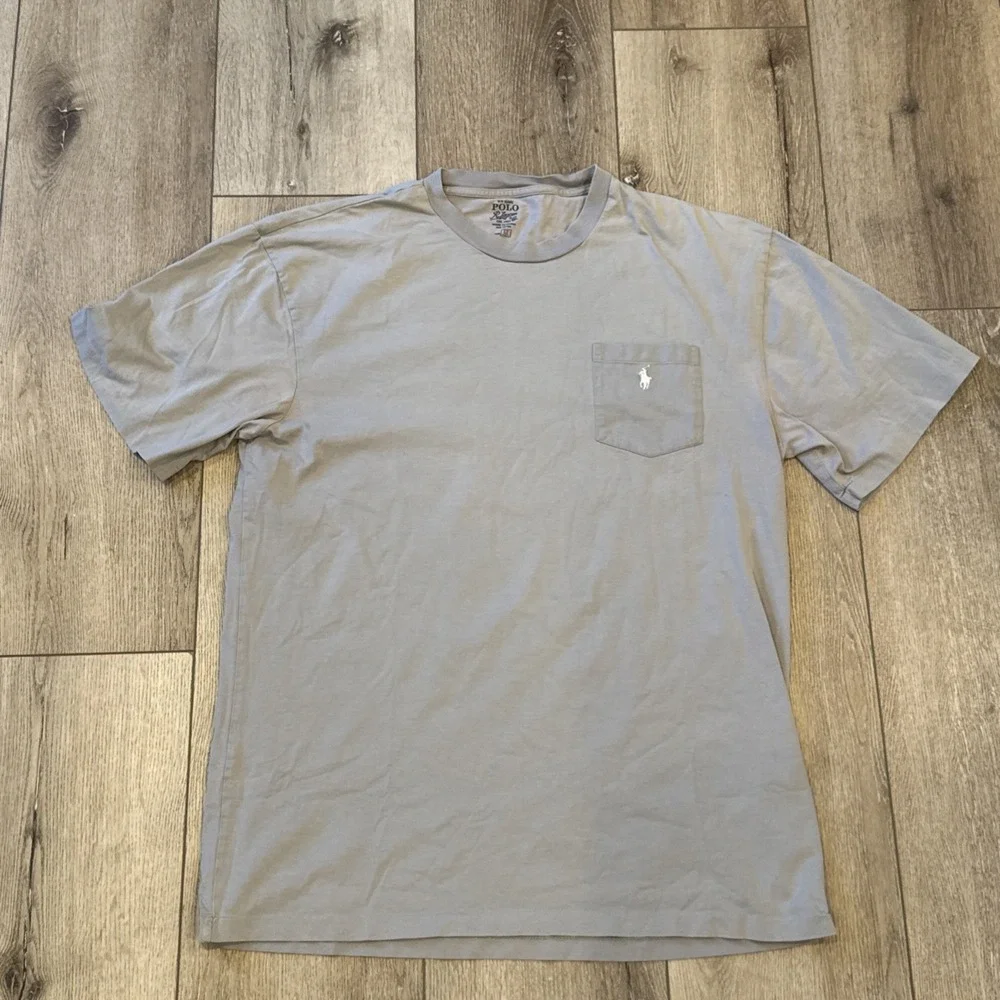 Polo Ralph Lauren Pocket T Shirt Est. 1967 Men's Size LT Gray White Pony #114